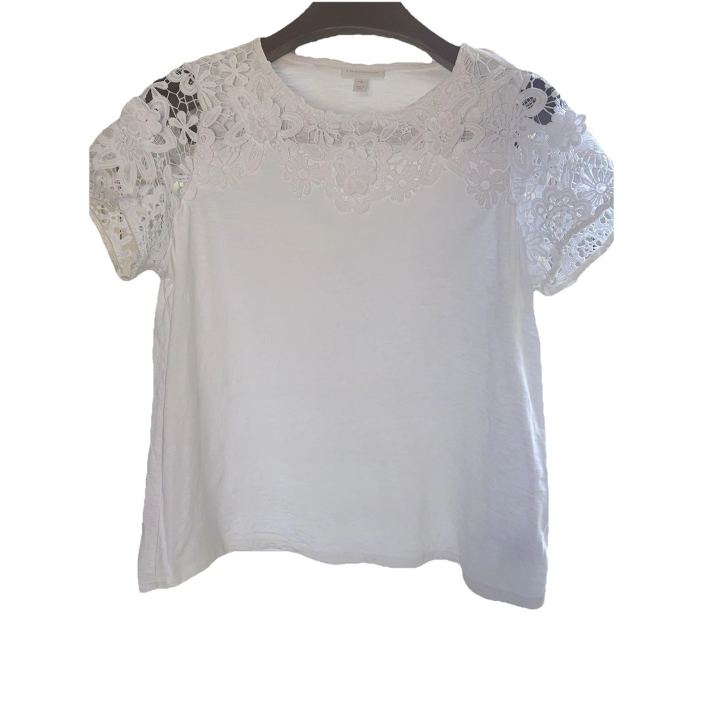 Charter Club XL P Short Sleeve Crochet Trim Top Shirt White Lace Trim Cotton - Picture 4 of 12